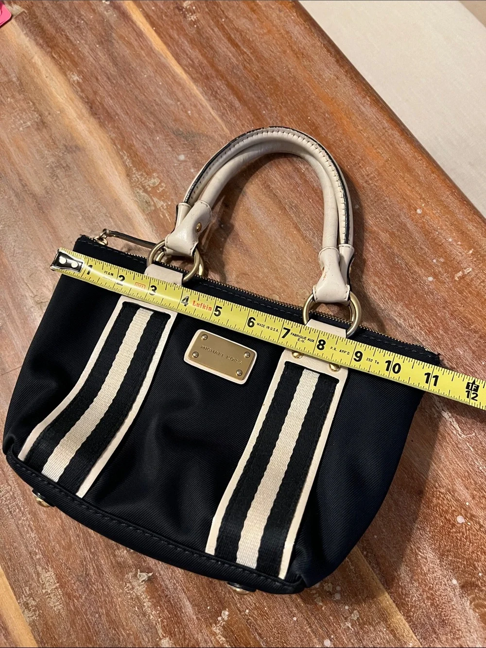 Michael Kors Navy and Cream Mini Satchel with Gold Hardware